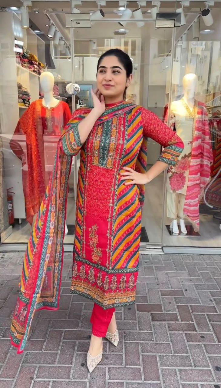 NEW EID COLLECTION 3 PIECE FANCY KURTI WITH PENT AND BEAUTIFUL DUPATTA