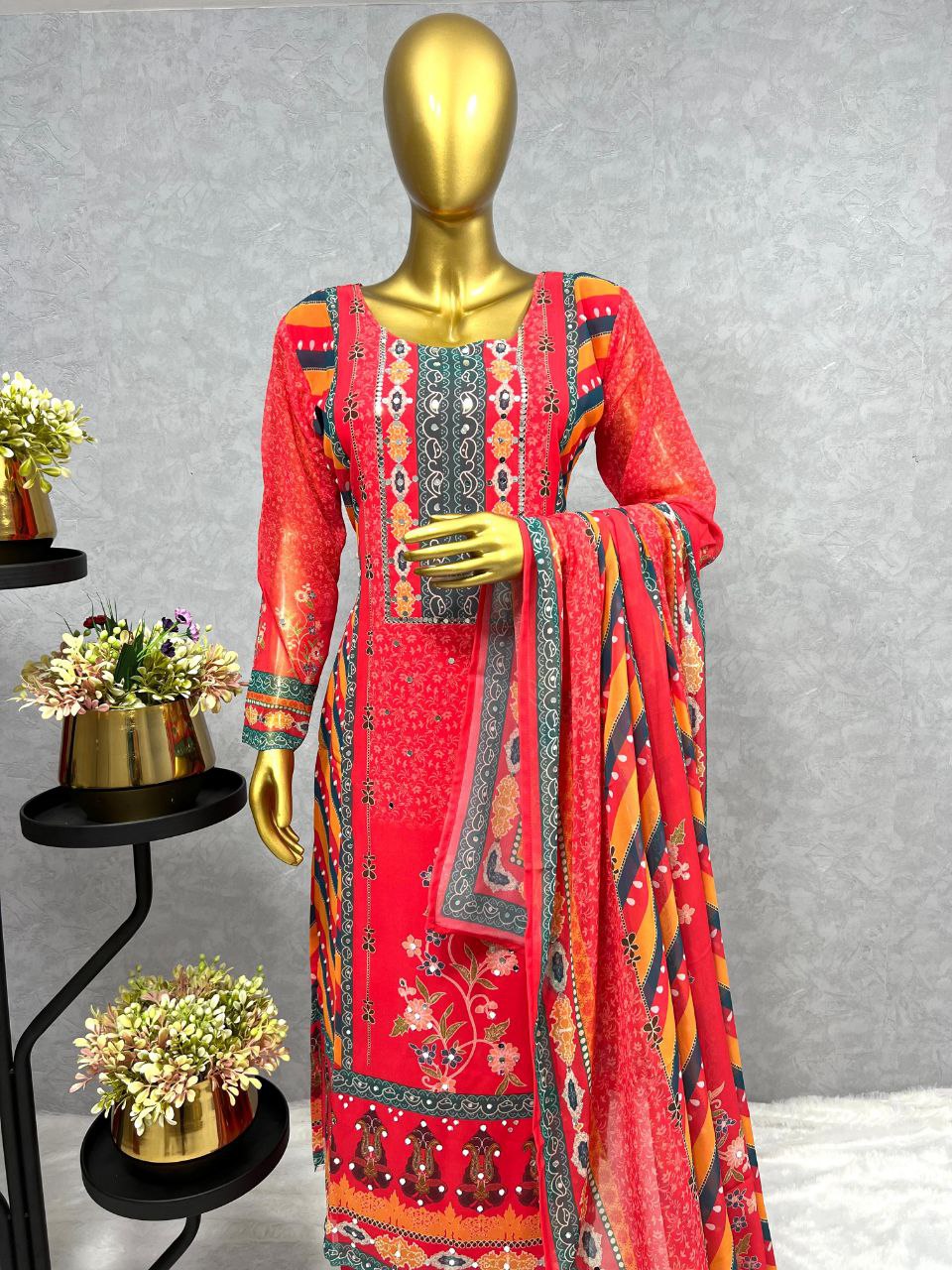NEW EID COLLECTION 3 PIECE FANCY KURTI WITH PENT AND BEAUTIFUL DUPATTA