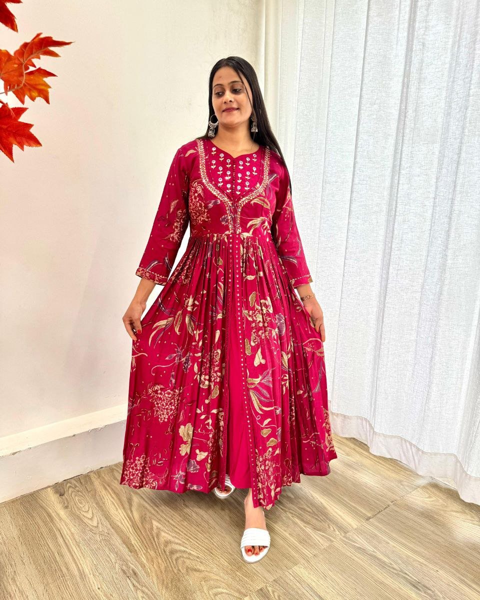 Party Wear Exquisite Hand Embroidered And Handwork Gown Only 