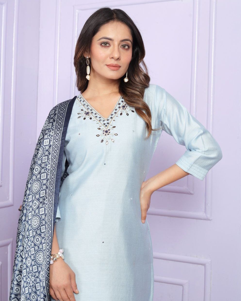 Soft Morni Silk Kurta Set With Dupatta