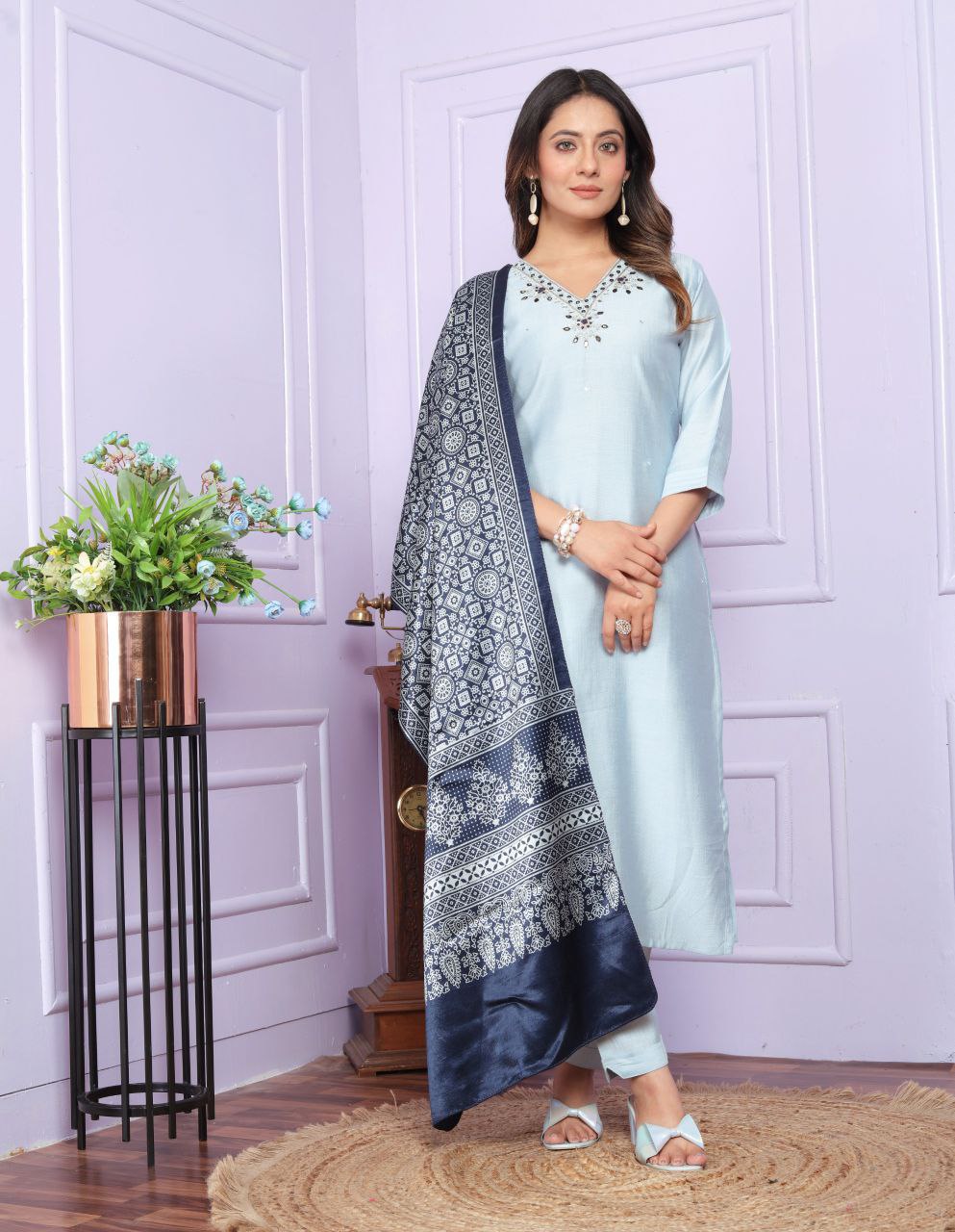 Soft Morni Silk Kurta Set With Dupatta