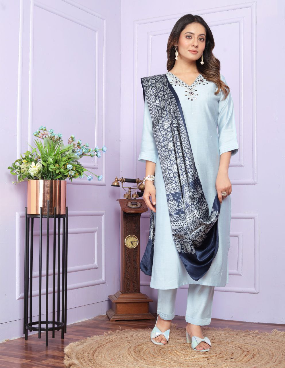 Soft Morni Silk Kurta Set With Dupatta