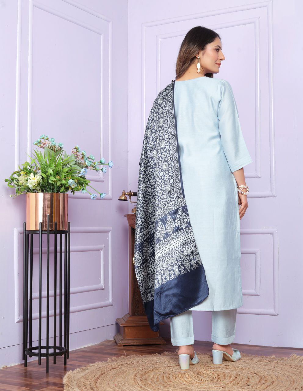 Soft Morni Silk Kurta Set With Dupatta