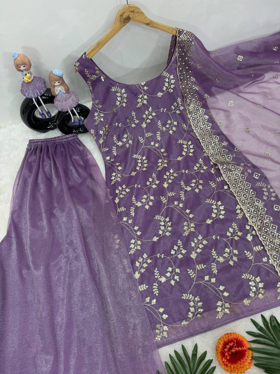 Premium Jimmy Choo Organza Top, Pant & Dupatta Set