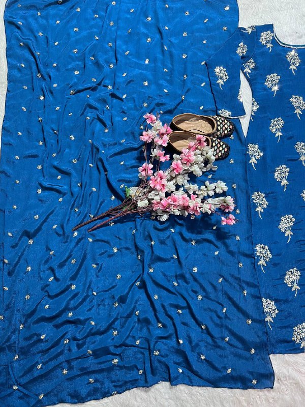 Premium Heavy Chinon Long Top, Pant & Dupatta Set