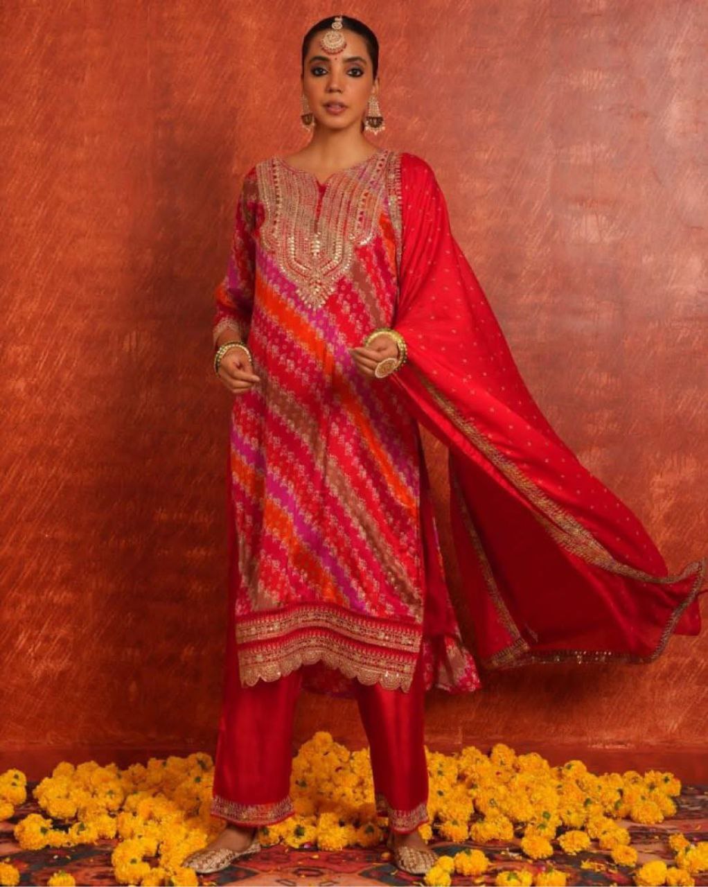 Designer Pure Chinon Suit Set With Heavy Embroidery Sequence Work Top-Bottom And Dupatta Set Fully Stitched