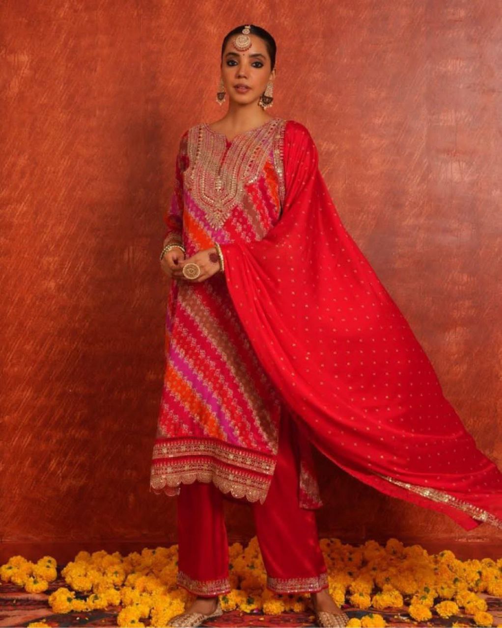 Designer Pure Chinon Suit Set With Heavy Embroidery Sequence Work Top-Bottom And Dupatta Set Fully Stitched