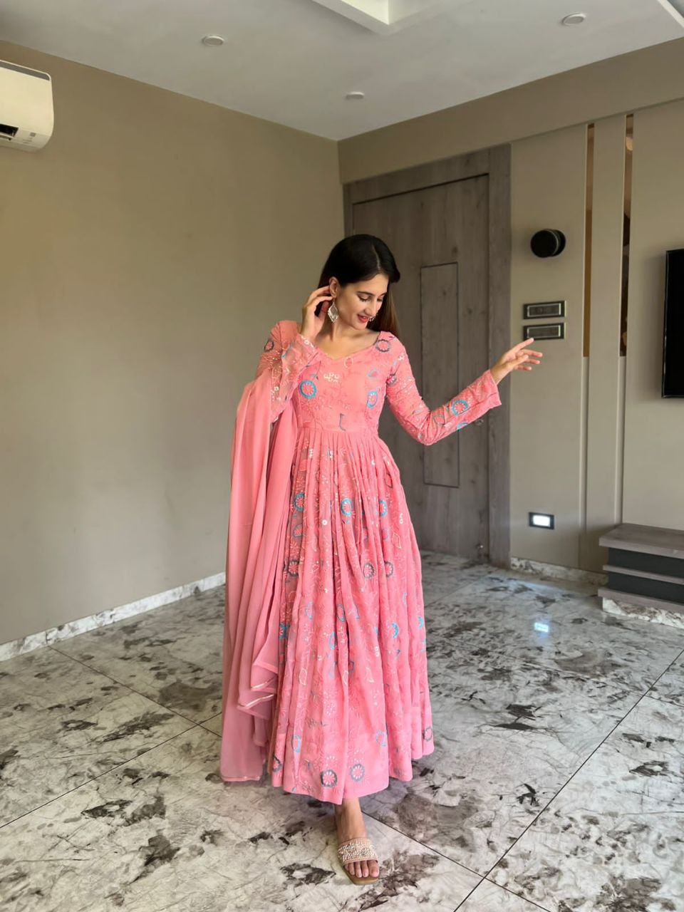 Heavy Faux Georgette Anarkali Suit Design Suit Set With Embroidery Work