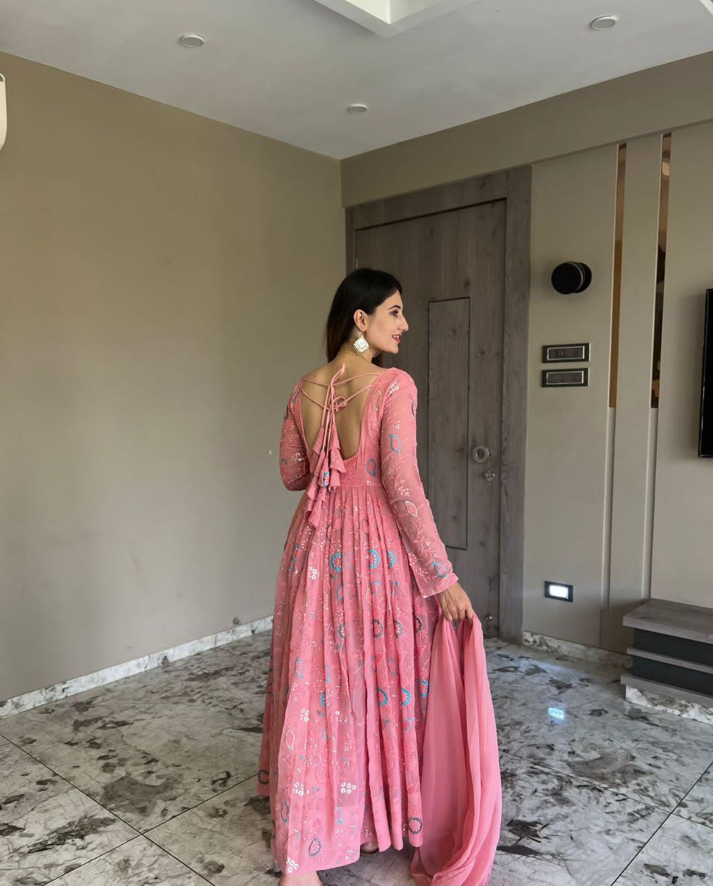 Heavy Faux Georgette Anarkali Suit Design Suit Set With Embroidery Work
