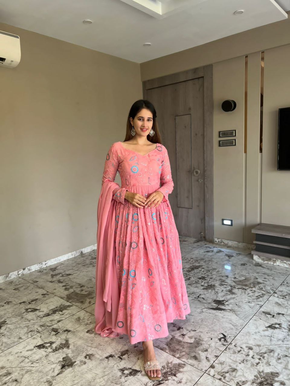 Heavy Faux Georgette Anarkali Suit Design Suit Set With Embroidery Work