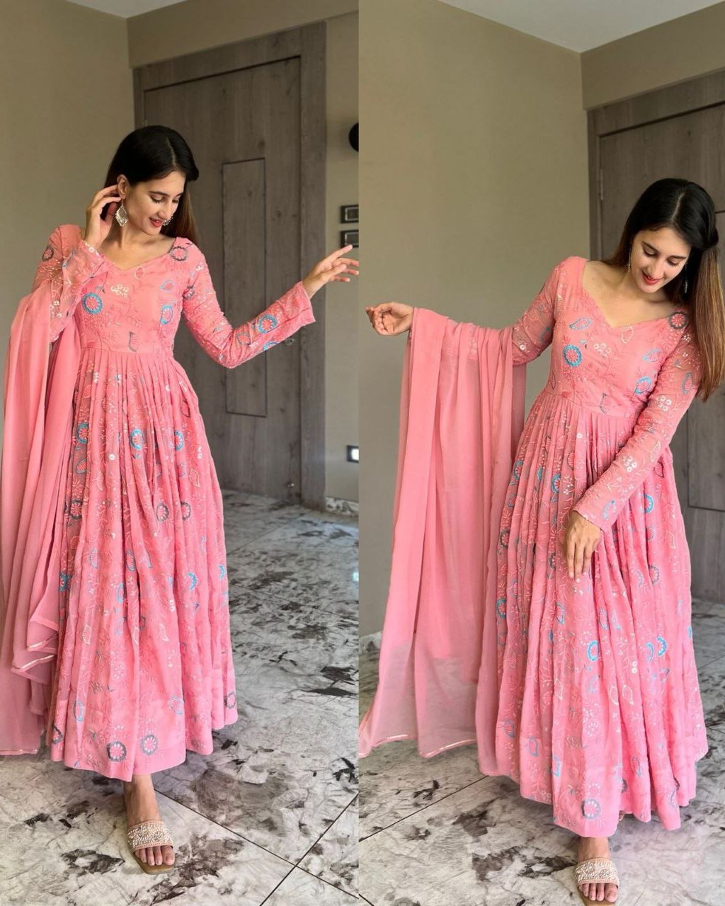 Heavy Faux Georgette Anarkali Suit Design Suit Set With Embroidery Work