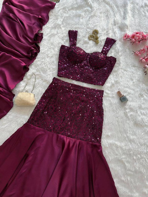 Premium Natural Crepe Blouse, Fishcut Skirt & Dupatta