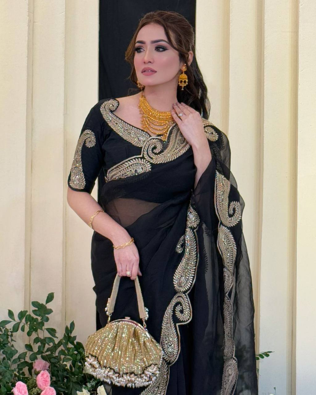 Premium Rangoli Silk Saree with Zari & Sequins Embroidery