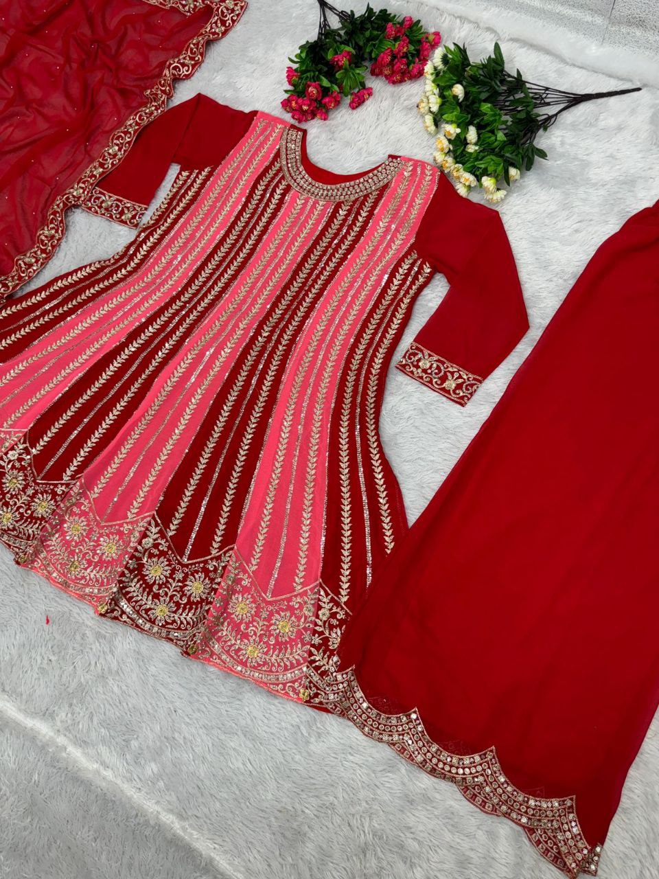 Glamorous New Designer Embroidery Sequences Work Top with Palazzo Set