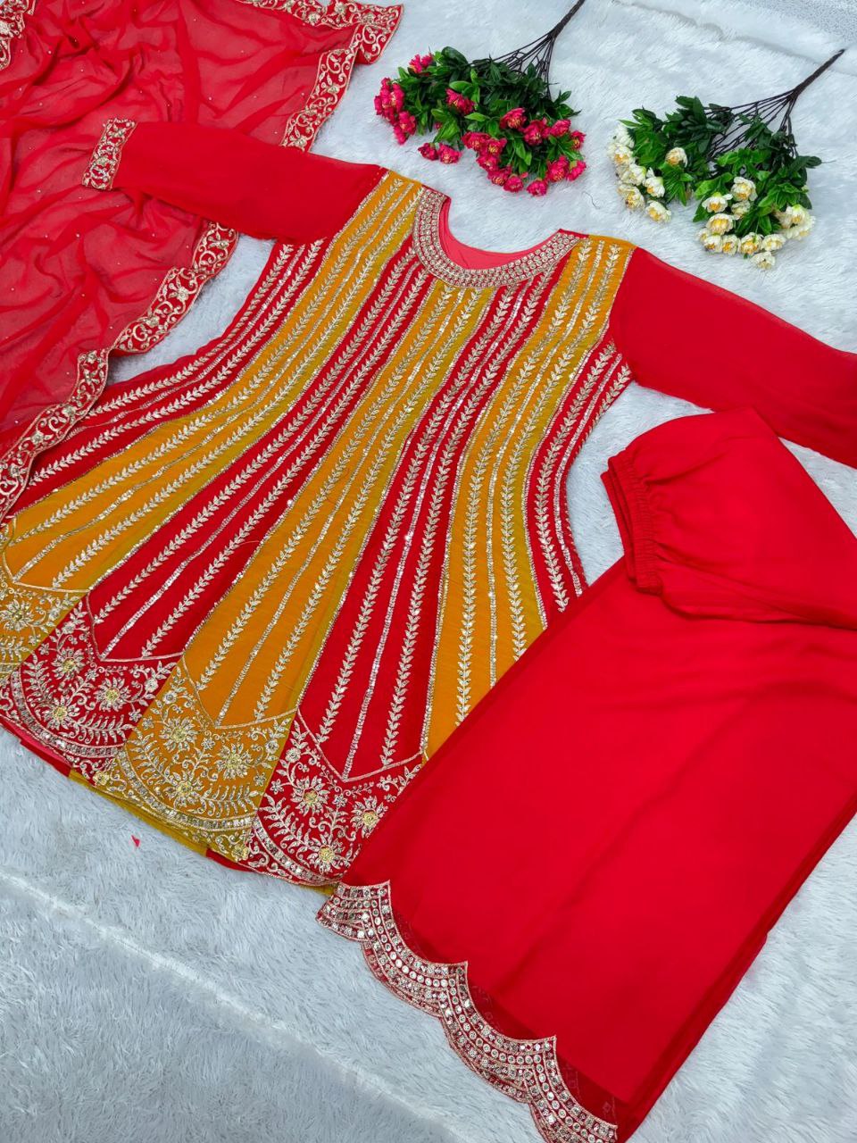 Glamorous New Designer Embroidery Sequences Work Top with Palazzo Set