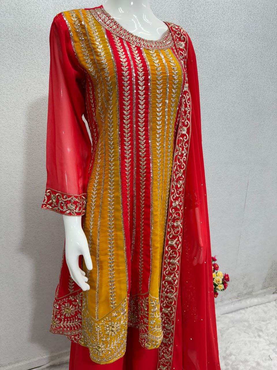 Glamorous New Designer Embroidery Sequences Work Top with Palazzo Set