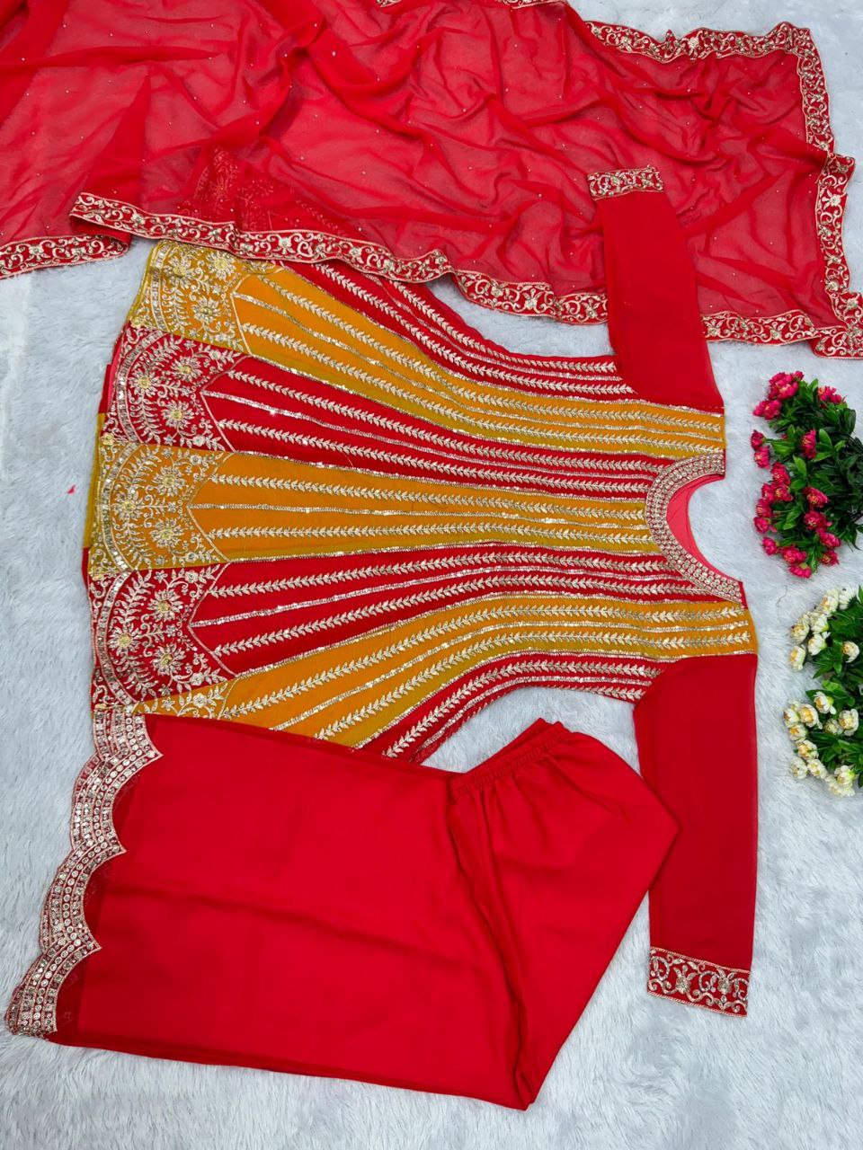 Glamorous New Designer Embroidery Sequences Work Top with Palazzo Set