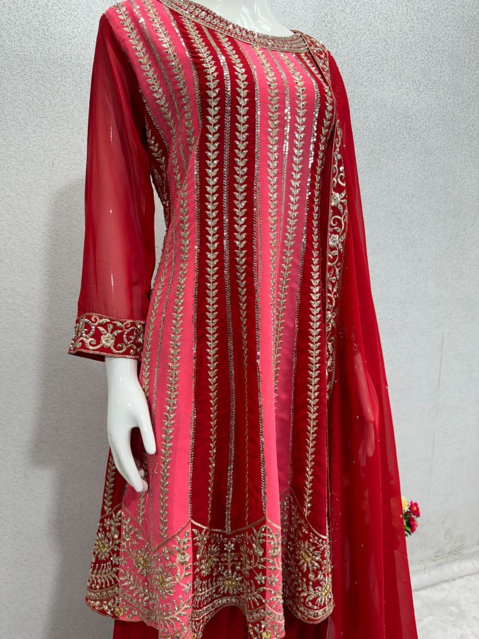 Glamorous New Designer Embroidery Sequences Work Top with Palazzo Set