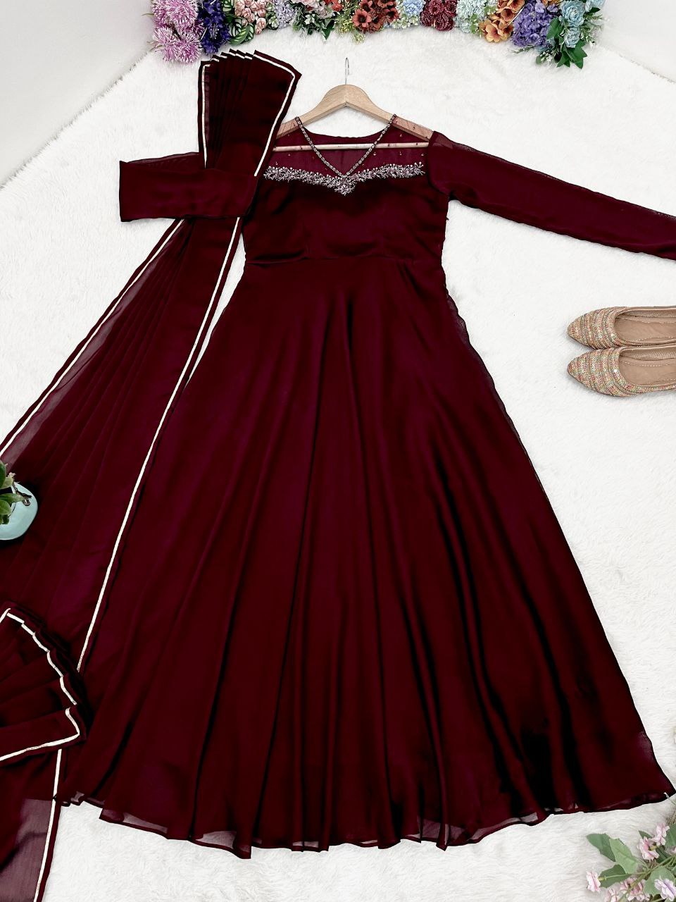 New Party Wear Look: Rangoli Georgette Gown with Dupatta Set
