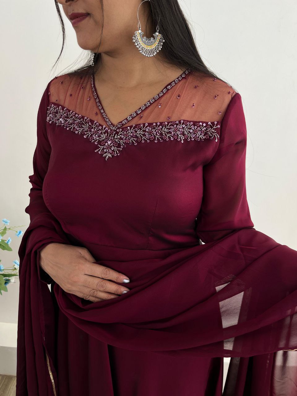 New Party Wear Look: Rangoli Georgette Gown with Dupatta Set