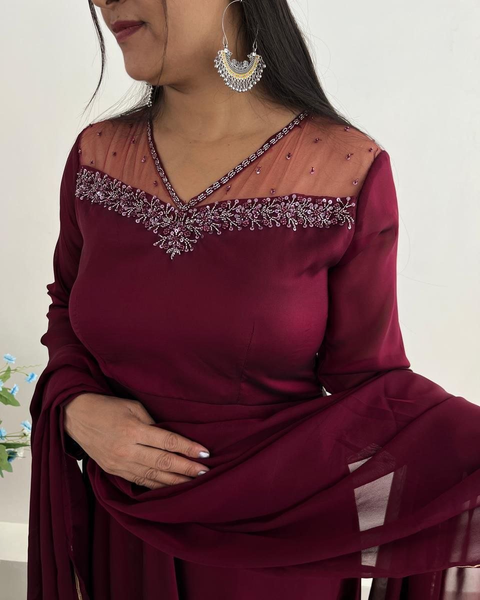 New Party Wear Look: Rangoli Georgette Gown with Dupatta Set
