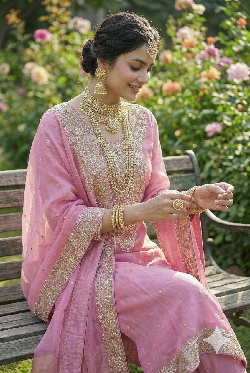 Premium Fendy Silk Eid Collection – Heavy Embroidery & Sequins Top, Palazzo & Dupatta