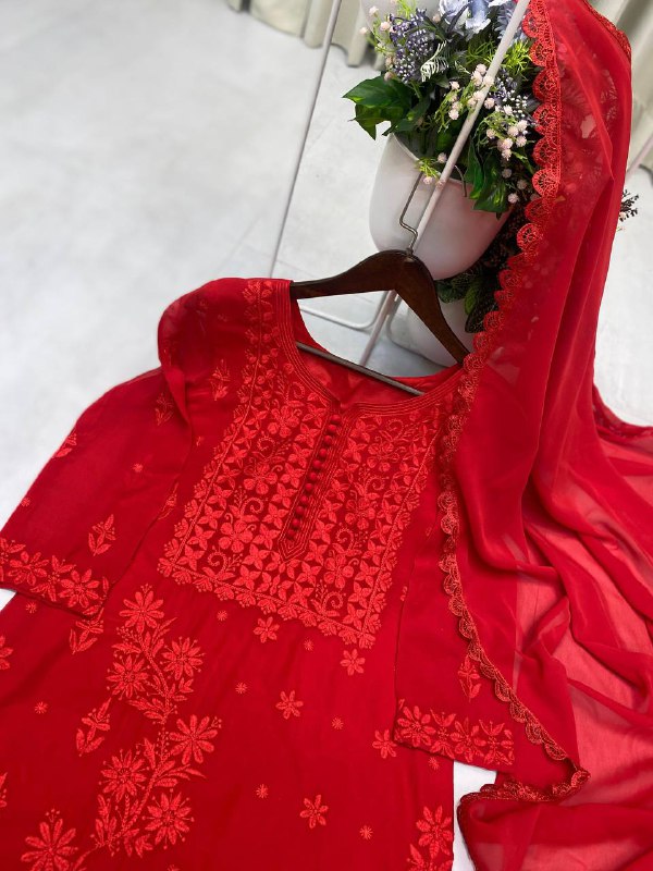 Premium Georgette Embroidered Suit with Pant & Dupatta