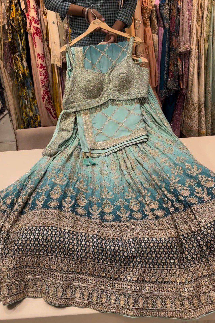 Bridal Faux Georgette Lehenga‑Choli‑Dupatta Set – Heavy Embroidery Sequins