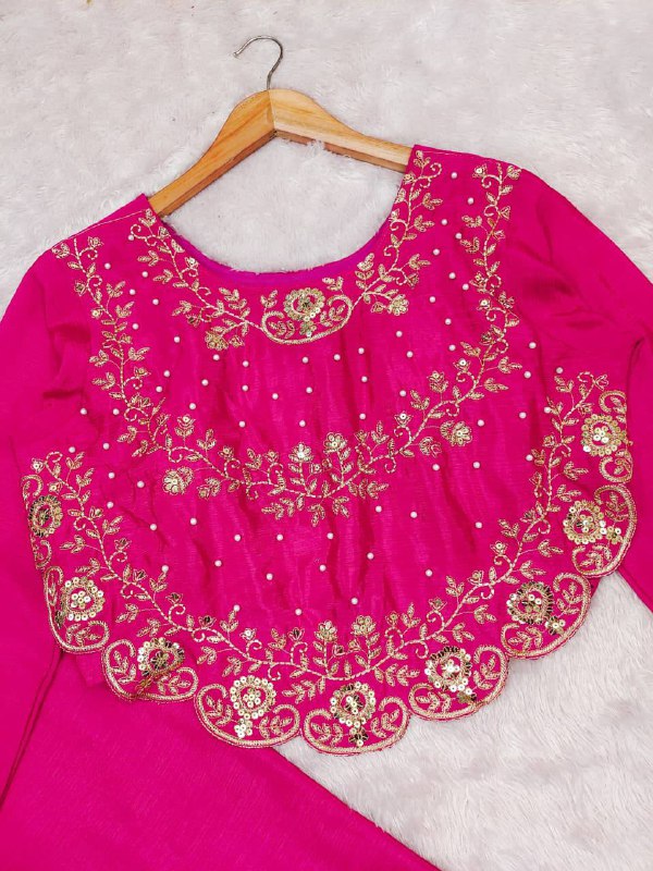 Premium Chinnon Silk Top & Plazzo – Multi‑Thread, Sequins & Pearl Moti Embroidery