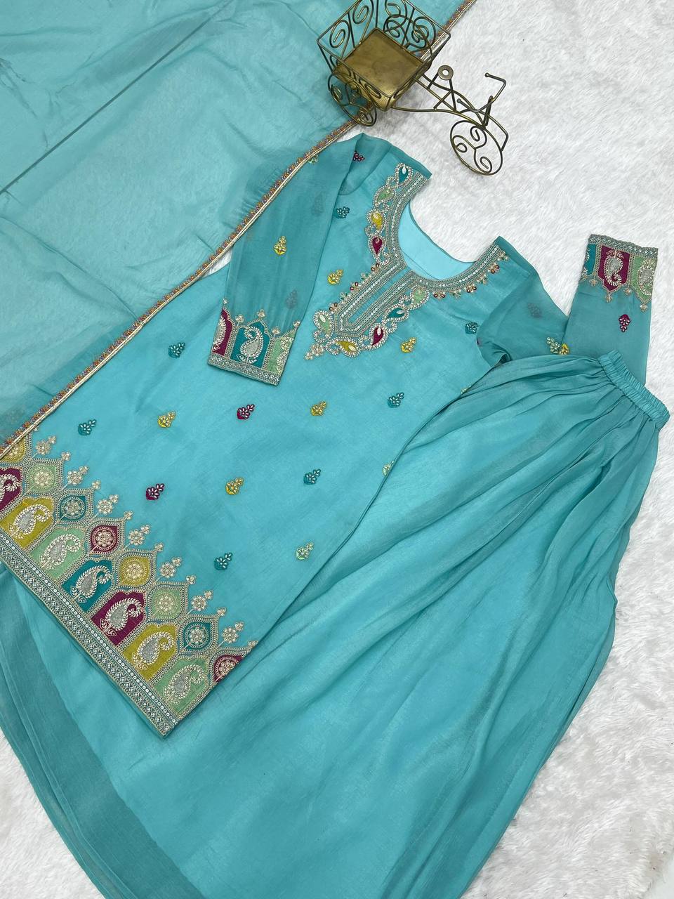 Premium Crunchy Silk Sharara Set – Embroidery