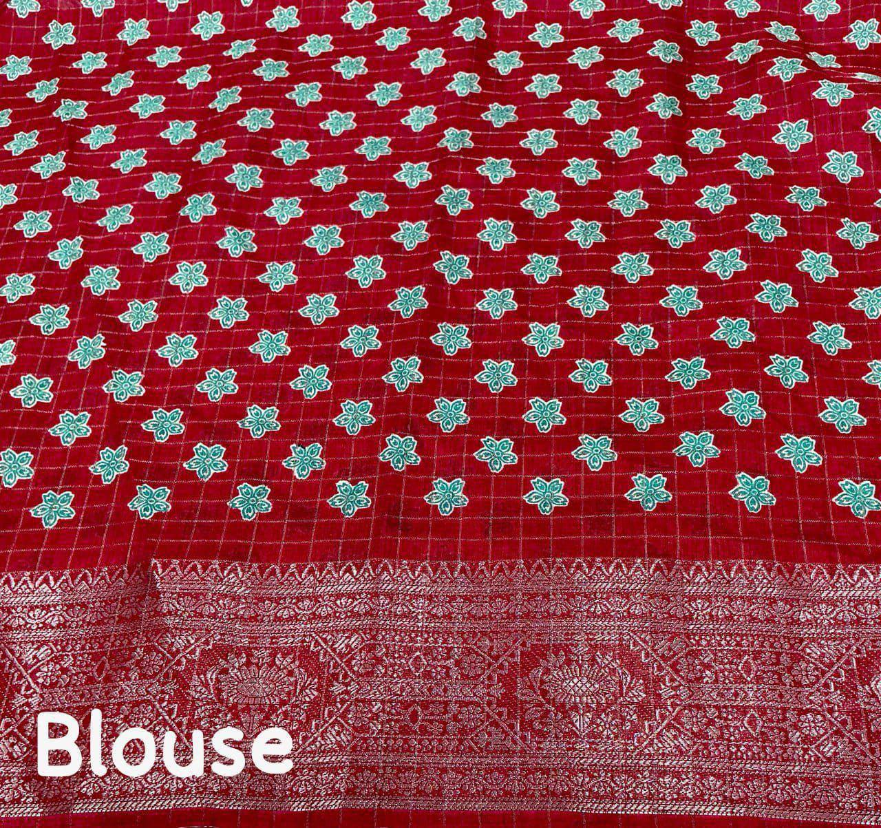 Trending Cotton Chex Saree – Zari Woven Border with Striped Print & Tassels