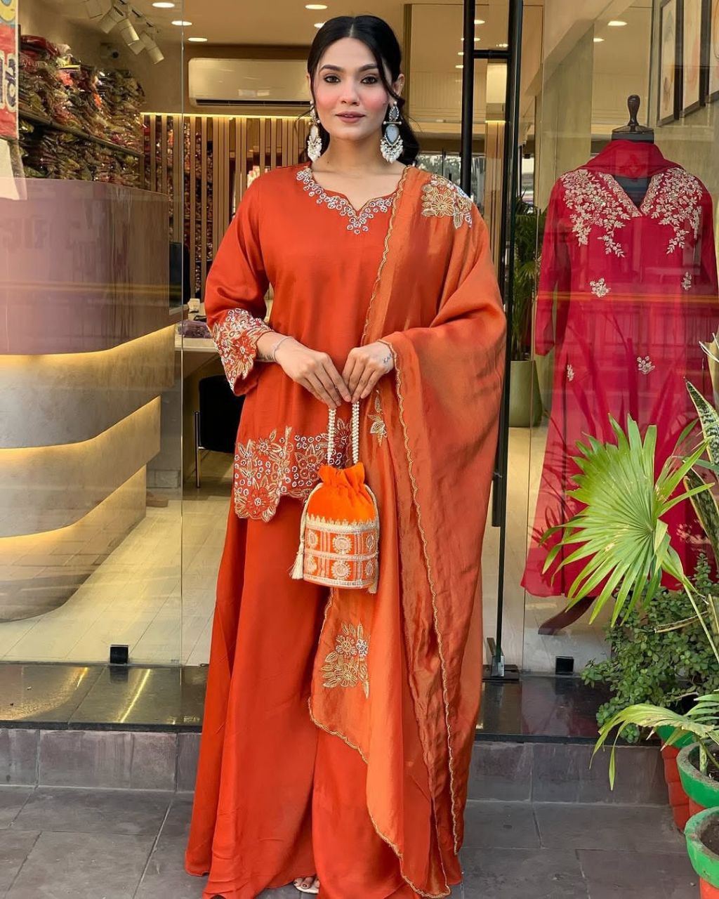 Designer Faux Georgette Embroidered Plazzo Set with Dupatta