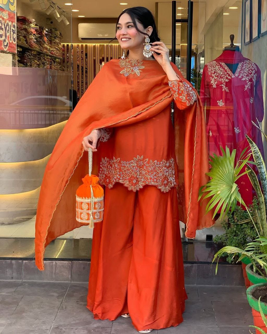 Designer Faux Georgette Embroidered Plazzo Set with Dupatta