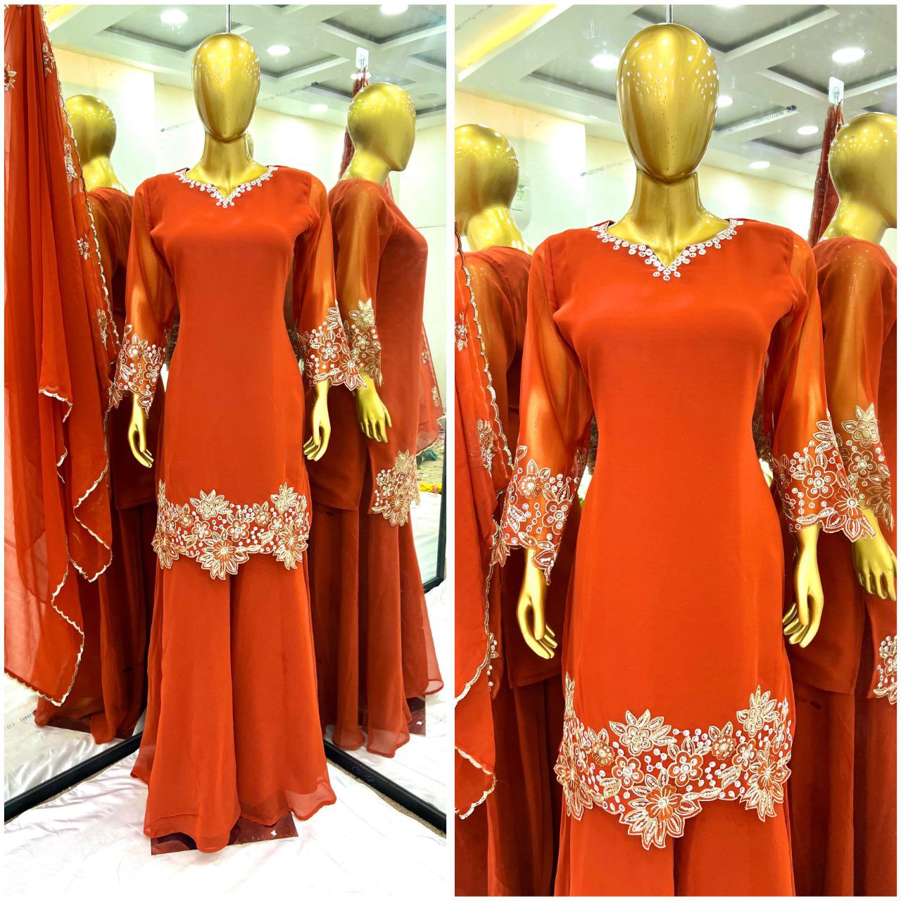Designer Faux Georgette Embroidered Plazzo Set with Dupatta