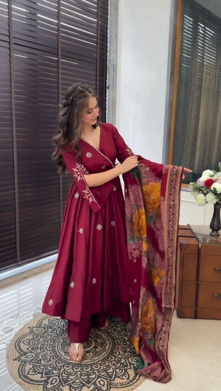 New Designer Collection: Pure Chinnon Embroidered Gown & Dupatta Set