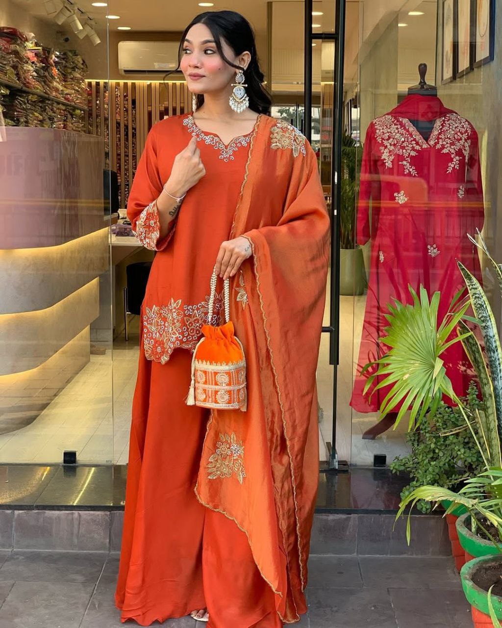 Designer Faux Georgette Embroidered Plazzo Set with Dupatta