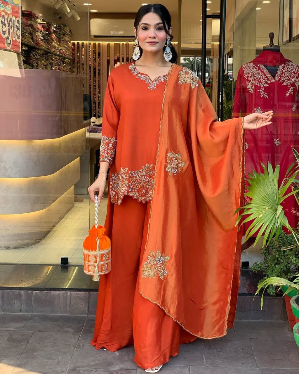Designer Faux Georgette Embroidered Plazzo Set with Dupatta