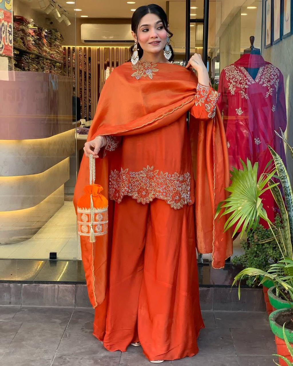 Designer Faux Georgette Embroidered Plazzo Set with Dupatta