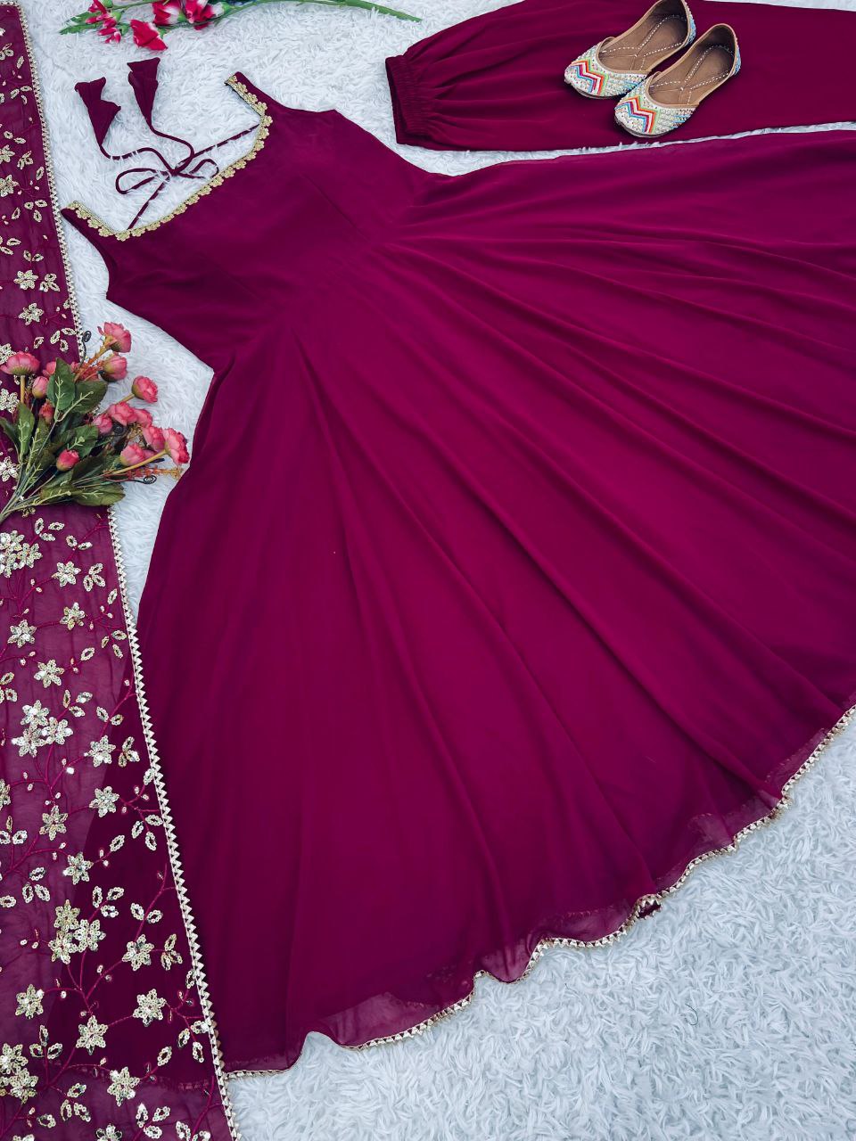 New Designer Party Wear Gown with Bottom & Dupatta