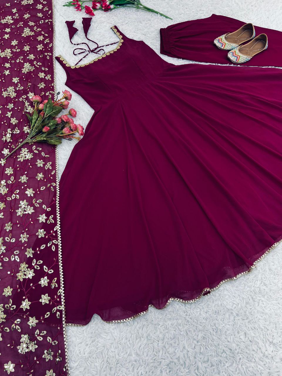 New Designer Party Wear Gown with Bottom & Dupatta