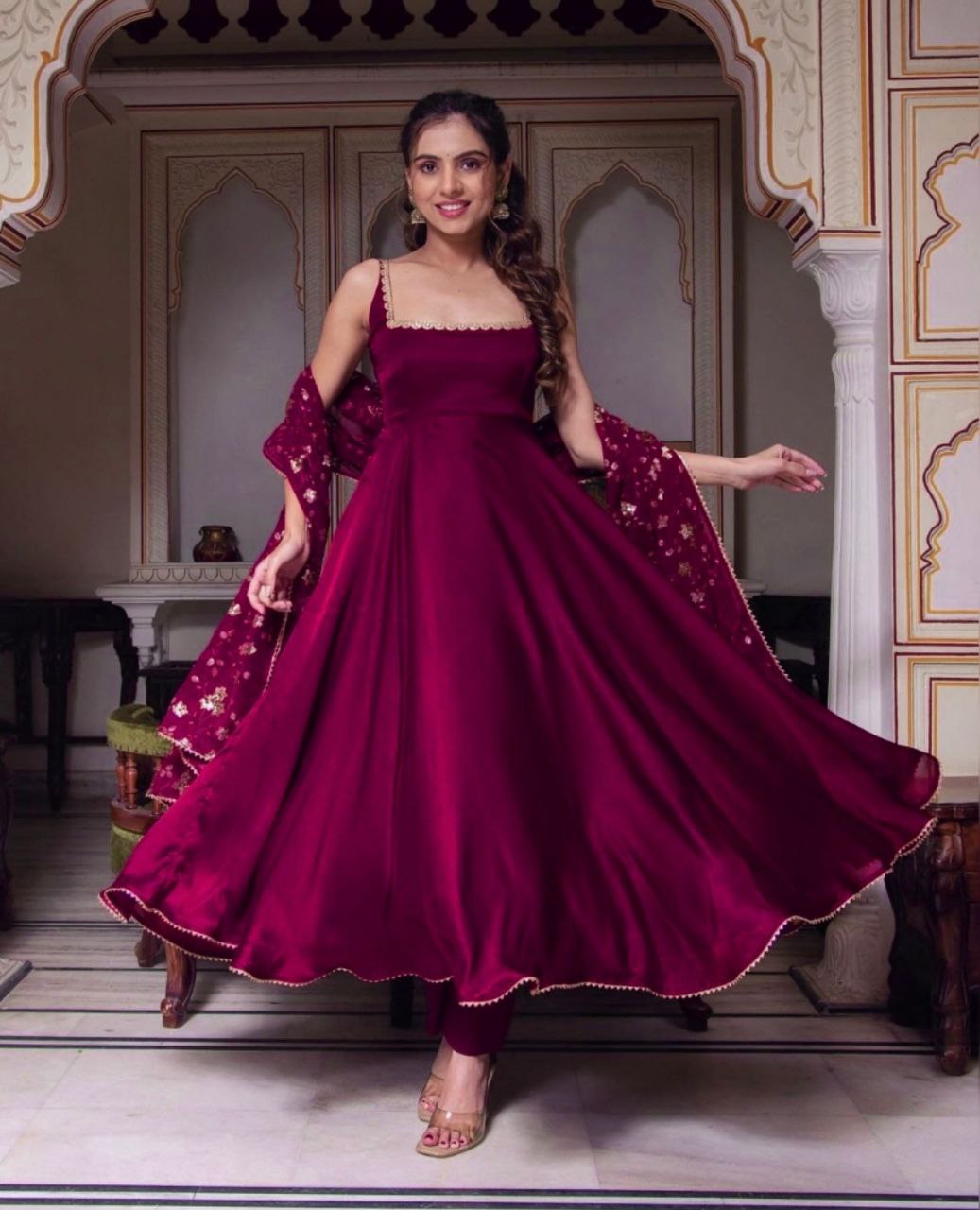 New Designer Party Wear Gown with Bottom & Dupatta