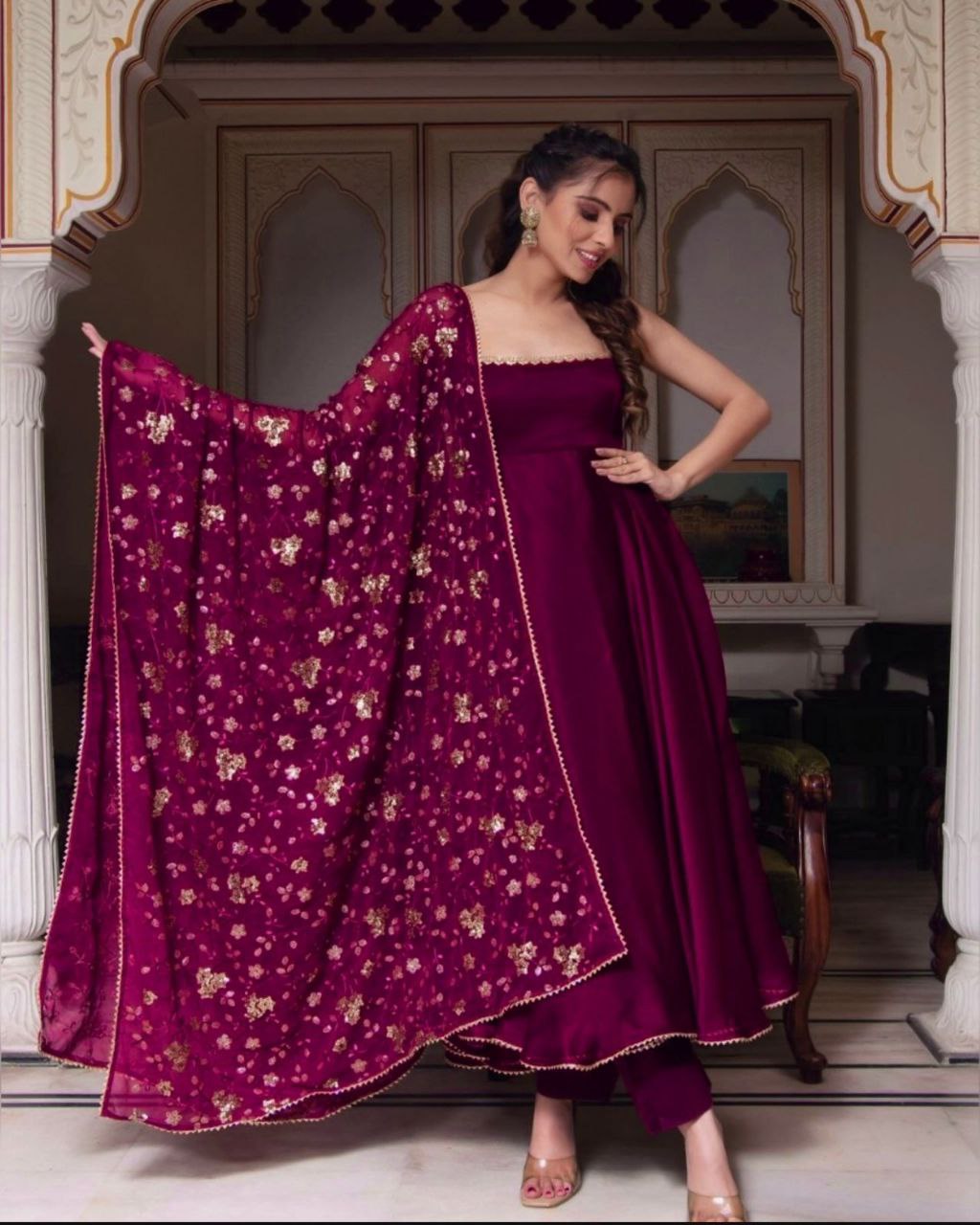 New Designer Party Wear Gown with Bottom & Dupatta
