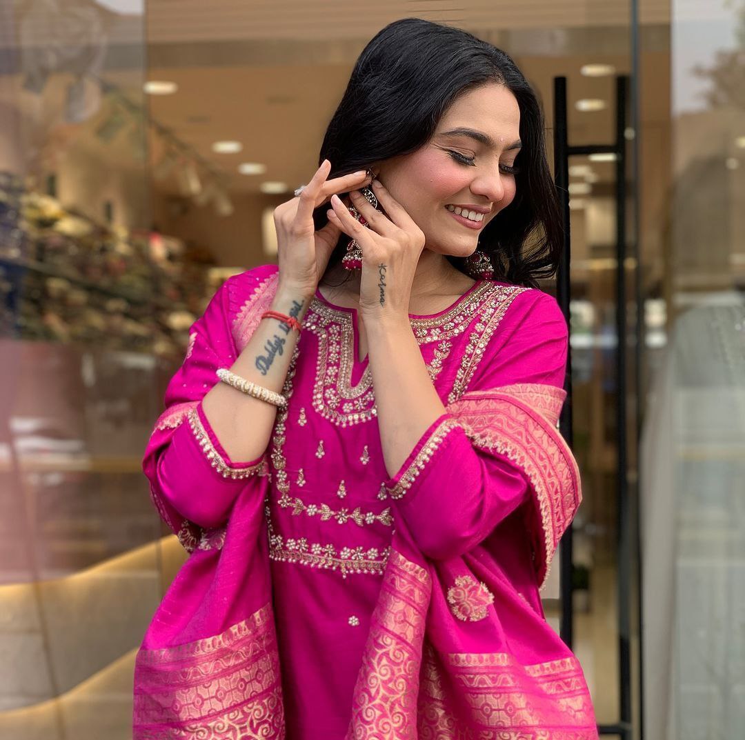 BEUTIFUL HEAVY JANKI PINK CHANDERI SILK FULLY STITCHIED SUIT SET