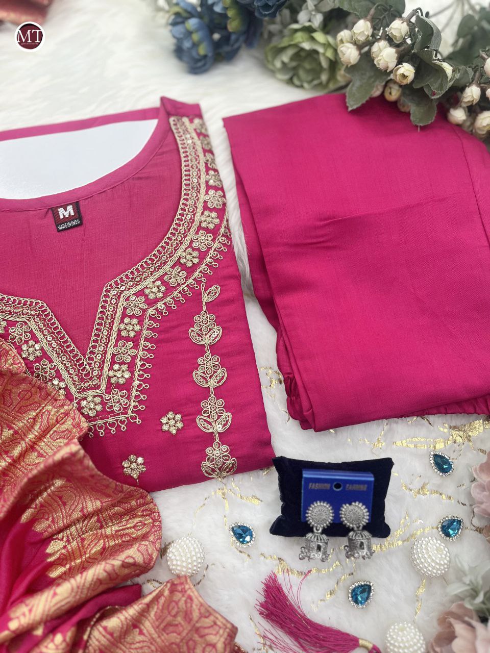 BEUTIFUL HEAVY JANKI PINK CHANDERI SILK FULLY STITCHIED SUIT SET