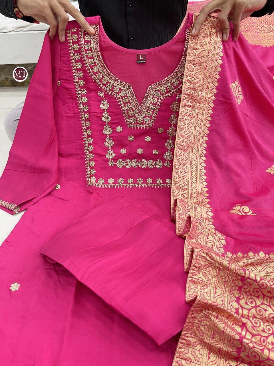 BEUTIFUL HEAVY JANKI PINK CHANDERI SILK FULLY STITCHIED SUIT SET