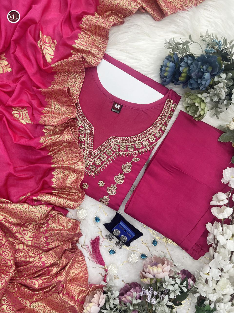 BEUTIFUL HEAVY JANKI PINK CHANDERI SILK FULLY STITCHIED SUIT SET