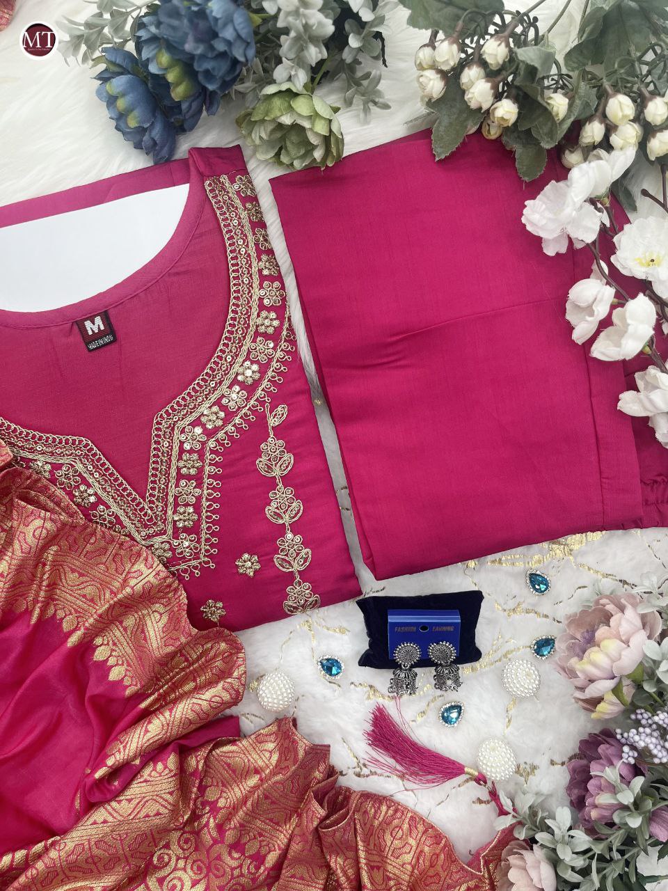 BEUTIFUL HEAVY JANKI PINK CHANDERI SILK FULLY STITCHIED SUIT SET