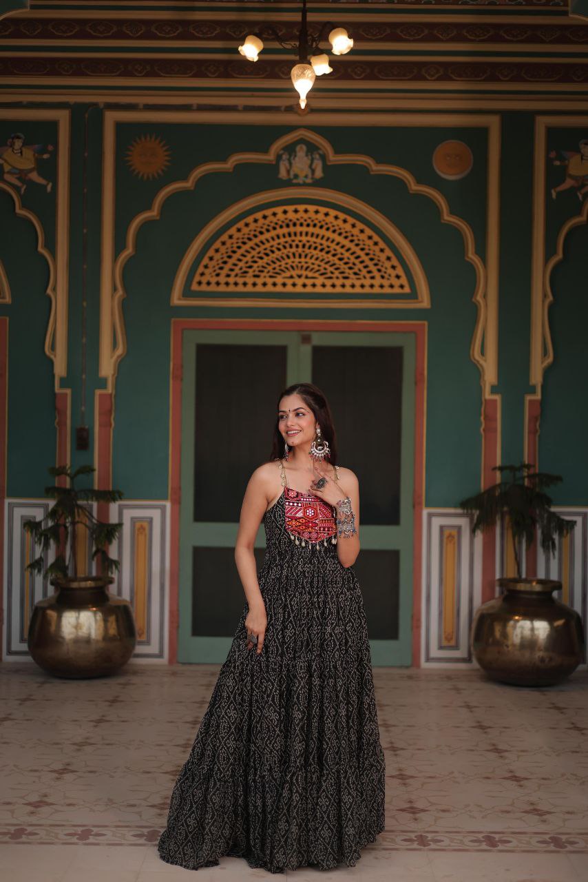 Bandhani Print Gown with Kutchi Patchwork