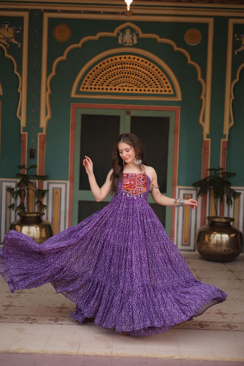 Bandhani Print Gown with Kutchi Patchwork