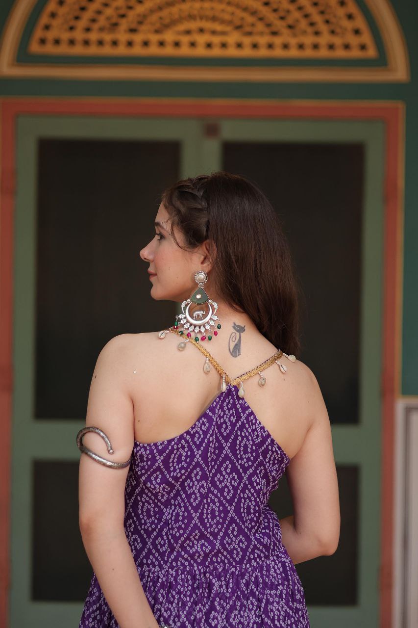 Bandhani Print Gown with Kutchi Patchwork